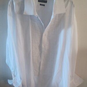 London Fog Wrinkle Resistant Big & Tall Pleated Cuff Linked White Shirt 20 34/35